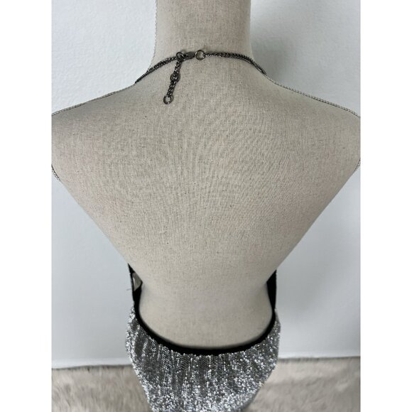 Rhinestone Chainmail Side Slit Sexy Mini Dress Silver & Black Party Size S/M - Picture 14 of 16